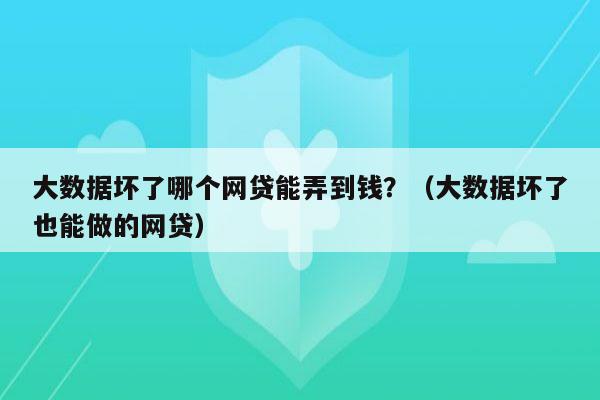 大数据坏了哪个网贷能弄到钱？（大数据坏了也能做的网贷）