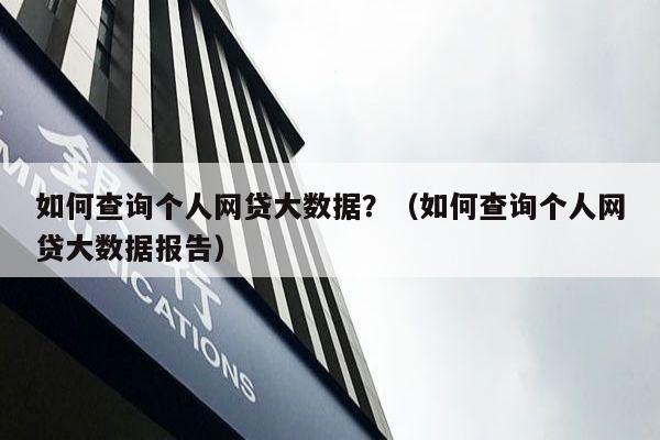 如何查询个人网贷大数据？（如何查询个人网贷大数据报告）